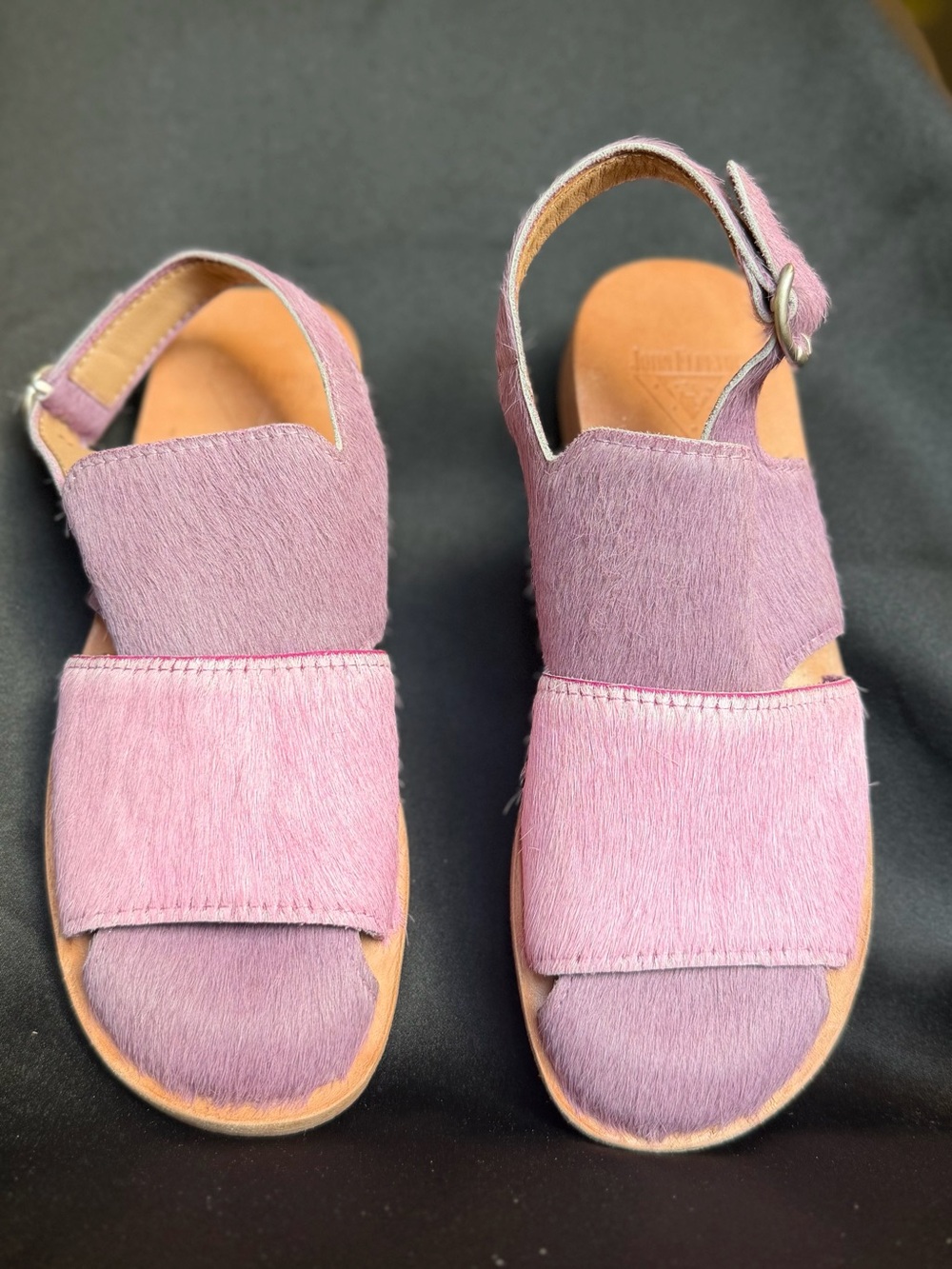 NEW John Fluevog Pink Purple Hair on Hide Sandals SIZE 6.5